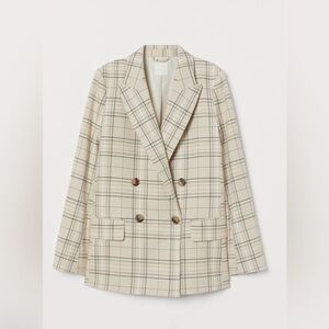 Viscose Blend Plaid Double-Breasted Blazer